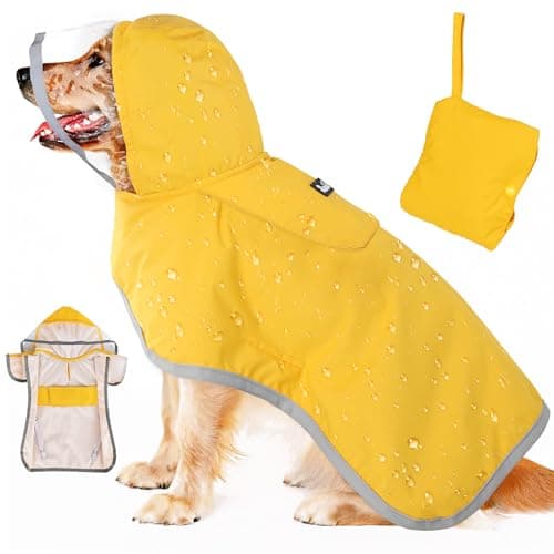 SlowTon Dog Raincoat, Adjustable Dog Rain Jacket Clear Hooded Double Layer, Waterproof Dog Poncho with Reflective Strip Straps and Storage Pocket for Small Medium Large Dogs(XXL)