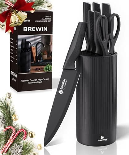 Knife Set, Brewin Kitchen Knife Set, Knives Set for Kitchen, Universal Knife Block, Utility Knife Block Set, Kitchen Essentials, New Home Essentials, Apartment Essentials, Dishwasher Safe