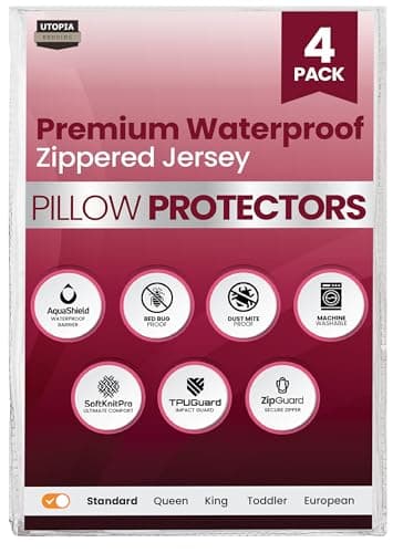 Utopia Bedding Set of 4 Waterproof Pillow Protectors with Zipper Standard Size (White), Ultra Soft Pillow Covers, Bed Bug and Dust Mite Proof Pillow Encasements, Moisture Wicking Pillow Cases
