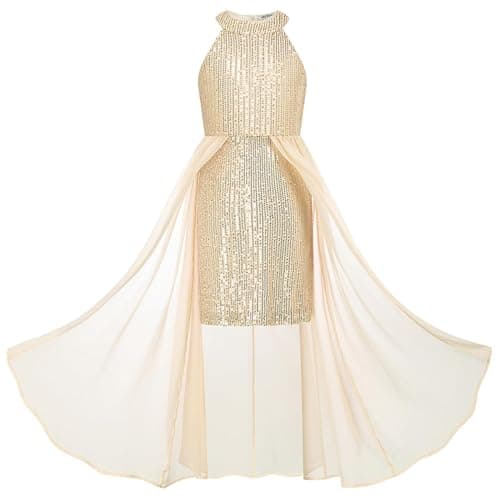 GRACE KARIN Girls Party Dress Gold Kids Sequin Formal Fancy Prom Sparkly Pageant Birthday Graduation Dresses Size 8