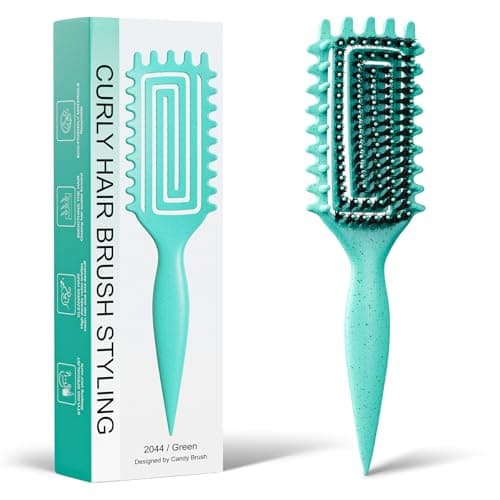 Curly Hair Brush, Curl Defining Brush with Soft Boar Bristles Detangling Tangled Glides, Wide-Teeth Design Effortlessly Shaping & Defining Curls, Curling Definer for Wet & Dry Hair (Green)