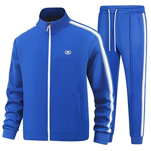 BASICDOT Men's Tracksuits Set Athletic Sports Track Suits Full Zip Running Workout Jogging Casual Sweatsuits for Men 2 Piece Outfits Blue JW-3606-L