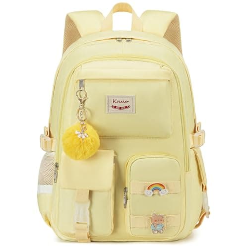 KIDNUO Backpack for girls Laptop Backpacks 15.6 Inch College Cute Bookbag Anti Theft Primary Elementary School Bag Casual Daypack for Teens Girls Women Students （Yellow