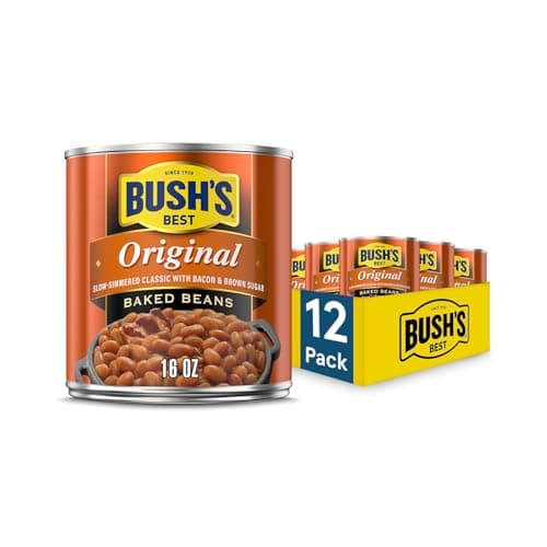 BUSH'S BEST 16 oz Canned Original Baked Beans, Source of Plant Based Protein and Fiber, Low Fat, Gluten Free, (Pack of 12)