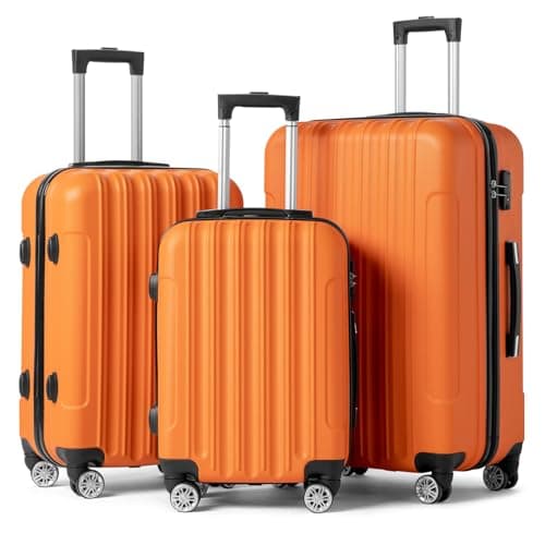 Karl home Luggage Set of 3 Hardside Carry on Suitcase Sets with Spinner Wheels & TSA lock, Portable Lightweight ABS Luggages for Travel, Business - Orange (20/24/28)