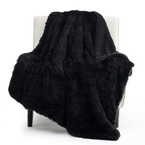 Bedsure GentleSoft Fluffy Black Throw Blanket Gifts for Men, Black Decor Soft Cozy Fuzzy Plush Minky Thick Warm Sherpa Fleece Faux Fur Throws for Couch Bed, Furry Blanket Gifts for Mom Dad, 50x60