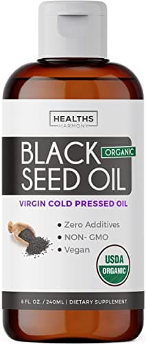 USDA Organic Black Cumin Seed Oil Liquid (8 fl oz) Premium Cold-Pressed Nigella Sativa Producing Pure - Antioxidant Supplement - Vegan, Gluten-Free, & Non-GMO (No Pills or Capsules)