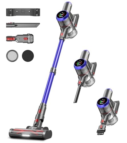 FKIEN Cordless Vacuum Cleaner, 550W 45kPa 60Mins Vacuum Cleaners for Home with LED Display, Self-Standing Stick Vacuum with Anti-Tangle Brush, Rechargeable Vacuum Cordless for Pet Hair/Carpet/Floor