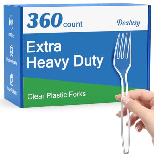 Dealusy 360 Count Extra Heavy Duty Clear Plastic Forks Disposable, BPA-Free, Heat Resistant, Solid and Durable Disposable Forks Bulk, Premium Plastic Forks heavy duty for Party Supply