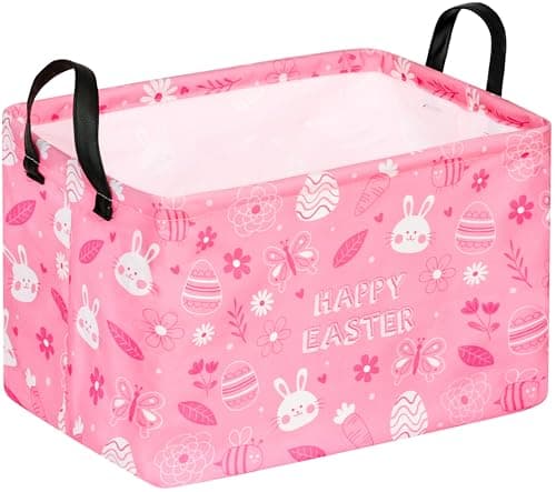 Easter Storage Basket Eggs Bunny Flower Gifts Cube Kids Waterproof Storage Bins Organizer,Foldable Closet Shelf Baskets with handles for Women,Nursery Hamper Toys Box,Room Decorations