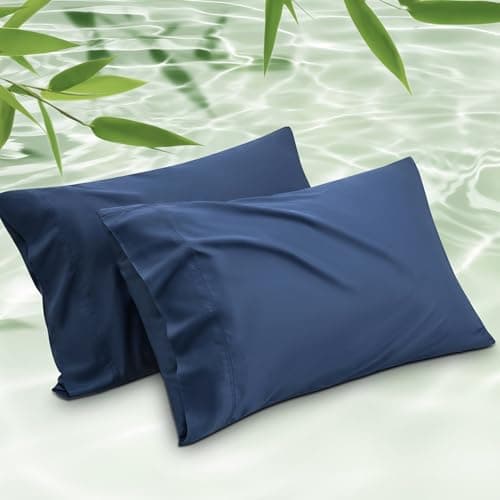 Bedsure Cooling Pillow Cases Queen Size Set of 2, Rayon Derived from Bamboo Cooling Pillowcases for Hot Sleepers, Soft & Silky Pillow Covers with Envelope Closure, Navy Blue, Gifts, 20x30 Inches