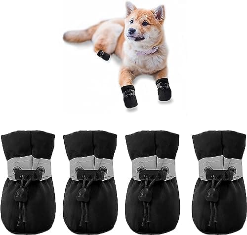 YAODHAOD Dog Shoes for Small Dogs, Puppy Dog Boots & Paw Protector for Winter Snowy Days, Anti-Slip Sole Dog Booties for Indoor Hardwood Floor 4PCS (Black, Size: 5)