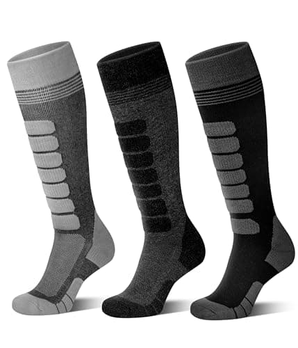 KEECOW Merino Wool Ski Socks for Men & Women 2 & 3 Pairs, Thermal Warm Winter Snowboarding Hunting Outdoor - Knee-high (Large, multicolor02 (Black,Darkgrey,Grey))