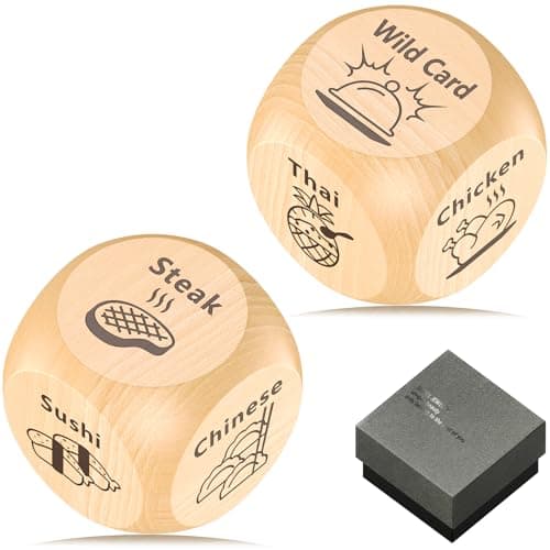 Valentines Day Gifts for Him,2 Pack 6-Sided Wooden Food Decision Dice Games,12 Different Foods Anniversary Birthday Gifts for Him Her, Date Night Dice Couples Gift for Boyfriend Girlfriend