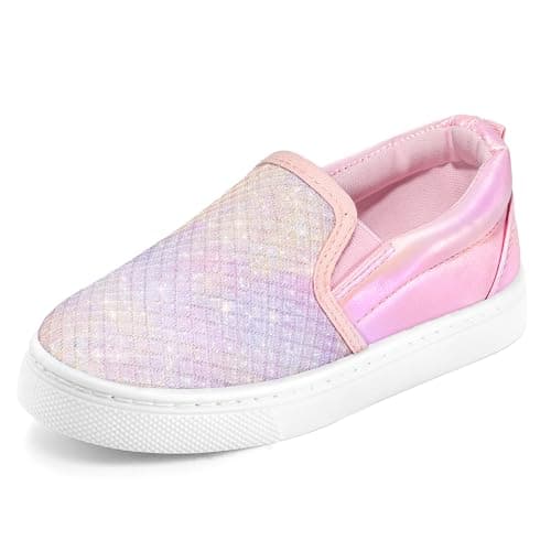 K KomForme Toddler Girls Boys Shoes Little Kids Slip on Canvas Sneakers for Running/Walking Pink Glitter
