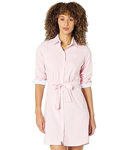 U.S. Polo Assn. Long Sleeve Solid Stretch Oxford Dress - Dress for Women - Long Sleeves - Shirttail Hem Pinks MD One Size