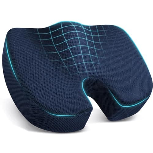 TushGuard Seat Cushion - Memory Foam Cushion for Office Chair, Car Seat, Airplane, Bleacher - Sciatica & Coccyx Pain Relief Desk Chair Cushion for Long Sitting Office Workers, Car Drivers(Blue)