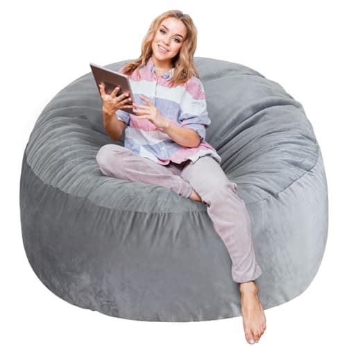 3 Ft Large Bean Bag Chairs for Adults/Teens with Memory Foam Filling, Comfy Bean Bag Sofa with Filler Included, Soft Dutch Velvet Fabric Beanbags,3 Foot, Grey