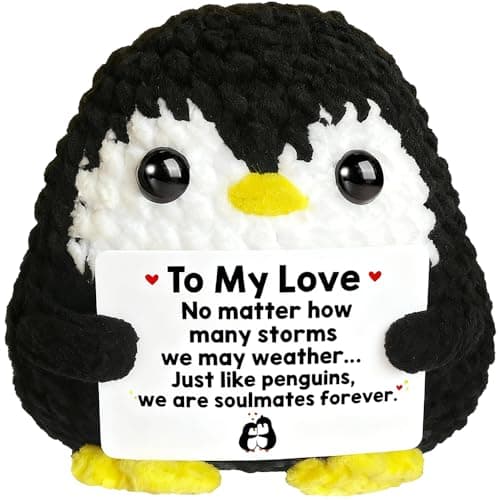 AicooFest Positive Penguin Gifts for Him Her Anniversary Valentine‘s Day Birthday Gift for Boyfriend Husband Wife Handmade Crochet Animals Romantic Couples Christmas Wedding Year for Men Women