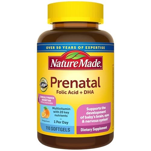 Nature Made Prenatal with Folic Acid + DHA, Prenatal Vitamin and Mineral Supplement for Daily Nutritional Support, 110 Softgels, 110 Day Supply