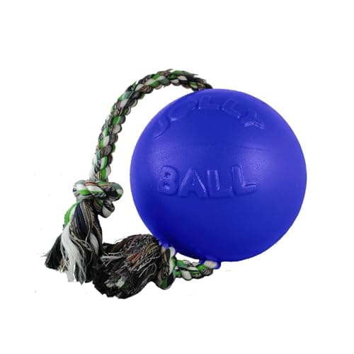 Jolly Pets Romp-n-Roll Rope and Ball Dog Toy, 4.5 Inches/Small, Blue (645 BL), for Small Breeds