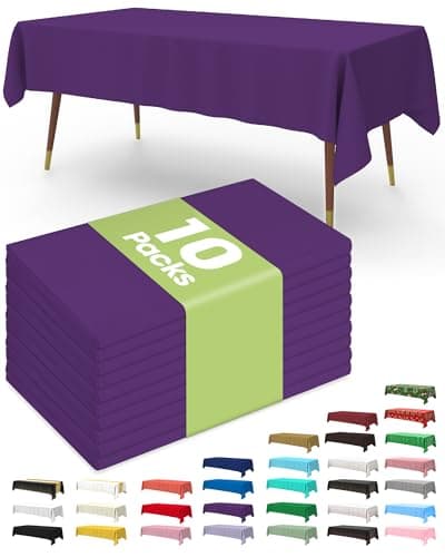 Pureegg Plastic Table Cloth Disposable 10 Pack, 54 x 108 Inch Table Cloths, Graduation Decorations Class of 2025, Tablecloths for Rectangle Tables, Plastic Table Cover, Leakproof & Sturdy, Purple