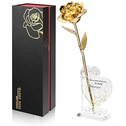 Anthonic Gold Dipped Rose Real 24K Gold Rose, Genuine One of a Kind Rose Hand Dipped in 24K Golden Roses Romantic Gifts for Women in Her Birthday Anniversary Day Mothers Day