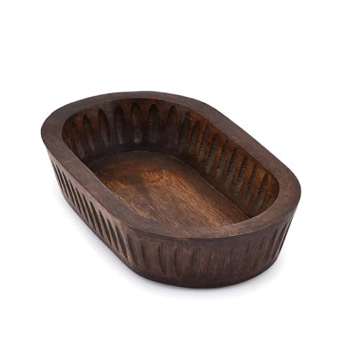 Samhita Mango Wood Decorative Bowls for Home Décor, Decorative Long Wooden Bowl for Table Centerpiece (10" x 6" x 2")