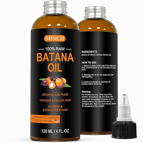 MISICH Dr Sebi Raw Batana Oil, 100% Natural Organic Hair Growth Oil for Men & Women, Sourced from Honduras, Pure, Unrefined, Enhances Thickness, Prevent Hair Loss 4.23 Oz