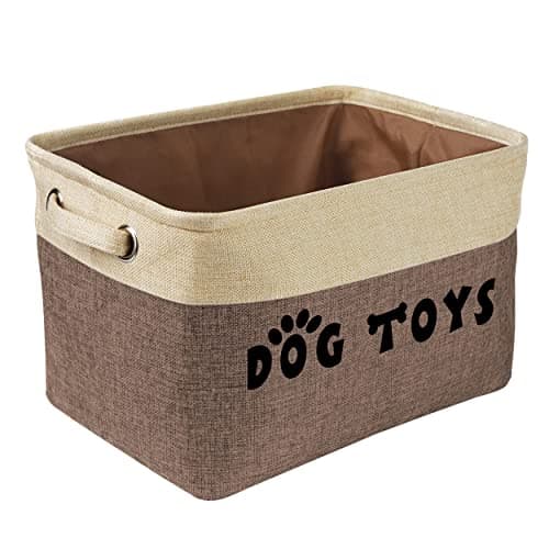PET ARTIST Dog Toy Basket, Collapsible Dog Toy Bin Box with Comfortable Handles, Large Pet Toy Storage Organizer for Accessories, Toys, Coat & Clothing, Blanket & Leash, Brown, 15"x11"x9"