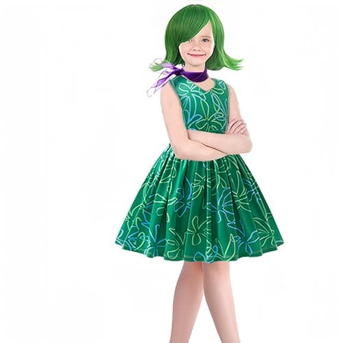 keaiyouhuo Disgust Princess Dress Anime Cartoon Costume Kids Cosplay Little Girls Dress up Halloween Birthday Party Carnival Christmas Outfits with Wig