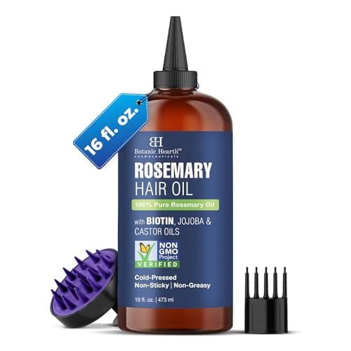 Botanic Hearth Rosemary Oil for Hair Growth | Strengthening Biotin, Jojoba, Castor Hair Growth Oil for frizzy hair | Dry, Damaged Scalp Treatment | Color Safe | All Hair Types | 16 Fl Oz