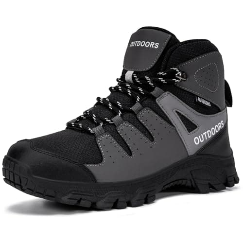 KEFUWU Men's Hiking Boots Waterproof Lightweight Comfortable Leather Mid Ankle Outdoor Trekking Boot (12 Men, Black)