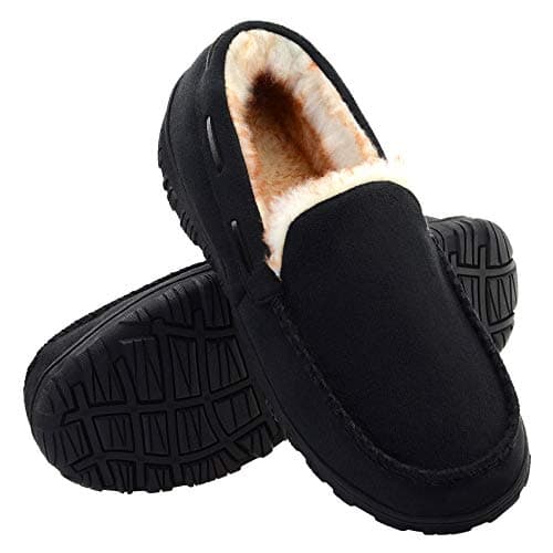 Vonair Mens Moccasin Slippers Indoor Outdoor Slip on Warm House Shoes Breathable Moccasins for Men 11 US Black