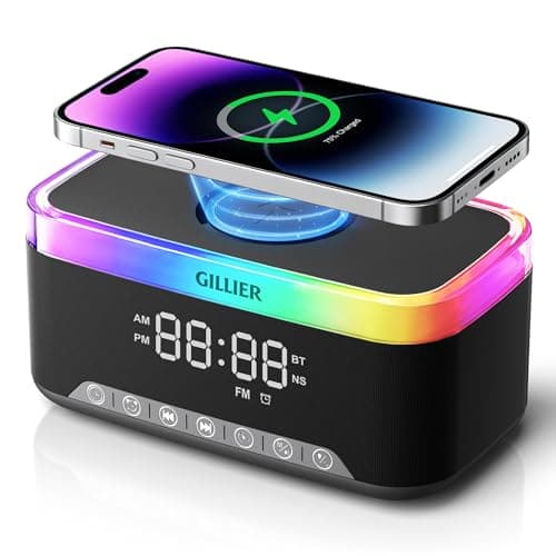 Wireless Charging Alarm Clock Radio for Bedrooms – 15W Fast Wireless Charger for iPhone/Samsung-Stereo Bluetooth Speaker with FM Radio, Dimmable Display, USB Port, Sleep Timer, Gifts for Christmas