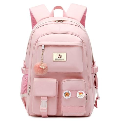 Laptop Backpacks 15.6 Inch College Backpack Elementary Middle High School Bag Large Cute Bookbags Anti Theft Travel Back Pack Casual Daypack Kids Book Bag for Teens Girls Women Students (Pink)