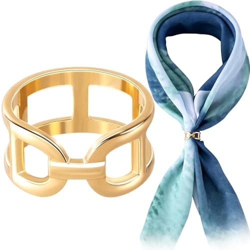 Joez Wonderful Scarf Ring Clip, Wide Band Chunky Chain Silk Scarf Buckle for Women, Shawl Clips Scarf Clasp Holder Scarves Pin for Clothing Decoration (Gold, 1 Pcs)