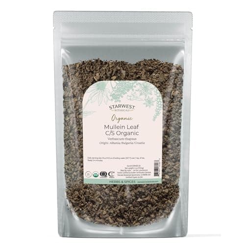 Starwest Botanicals Organic Mullein Leaf - Dried Loose Leaf Herb for Tea, Cut & Sifted, Natural Source of Antioxidants, Certified Kosher, Non-GMO - 4 oz Pouch