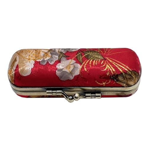 MIAO JIN Lipstick Case with Mirror Lipstick Case Storage Case Kiss Lock of Iron Mini Portable Vintage Floral Pattern Jewelry Case Cosmetic Case (Red)