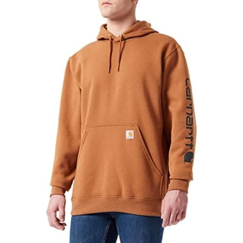 Carhartt Mens Loose Fit Midweight Logo Sleeve Graphic Hooded Sweatshirt, Carhartt Brown, 4X-Large Tall US