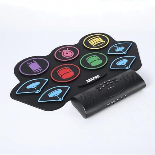 Electronic Drum Sets Portable 9-Pad Bluetooth Model with Built-In Speakers, Colorful Roll-Up Practice Kit for Beginners Teens Adults, Foldable Design for Home Learning Travel and Indoor Play