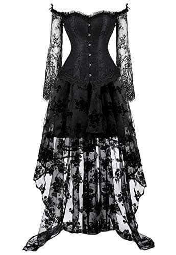 Kranchungel Steampunk Corset Skirt Renaissance Corset Dress for Women Gothic Burlesque Corsets Costumes 6X-Large Black