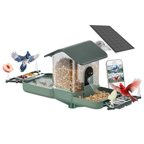KUIKEO Dual-Lens Bird Feeder with Camera & Bird Bath Combo, Watch Birds Eat & Bathe with WiFi 2K HD Video, Auto Record, AI Recognition, APP Alerts, Solar Powered, for Backyard Garden Porch Fence Decor