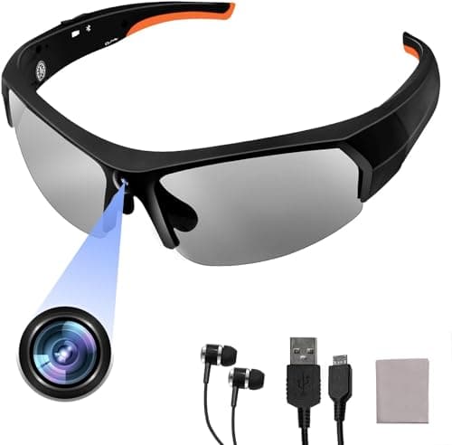 UYIKOO Video Camera Smart Glasses, HD 1080P Spy Sunglasses for Men Women, Bluetooth Glasses with Earphones, Built in 32GB Memory Card Camera Glasses for Sports & Outdoors