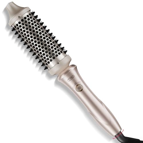 TYMO Thermal Brush Heated Round Brush - StylePro Blowout Brush with Flexi-Fit Tech for Hair Straightening, Curling Brush Styler Tools, Straightener and Curler 2 in 1, Dual Voltage, Quick & Easy, Gold