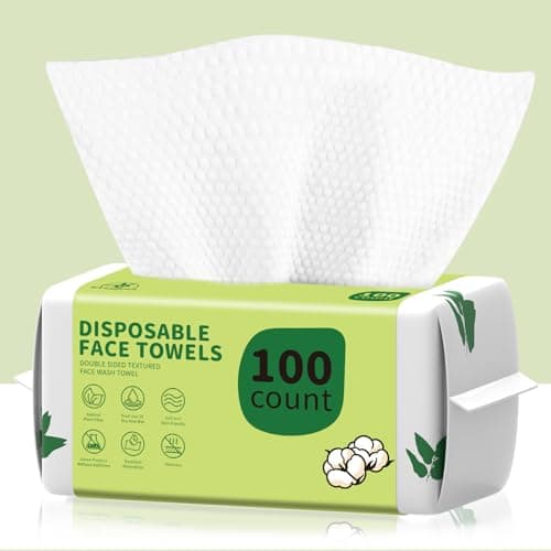 Disposable Face Towels 100 Count, Biodegradable Ultra Soft & Thick Facial Towels for Sensitive Skin, Lint-Free Makeup Remover Dry Wipes, Multi-Purpose Cleansing Towelettes for Face Wipes, Skincare