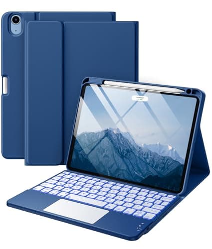 Harvopu Compatible with iPad Air 11 Inch & Air 5th/ Air 4th Generation Case with Keyboard - Multi-Touch Trackpad, 7-Color Backlit, Detachable Folio Cover for Air 11-inch M3/M2 (2025/2024) (Navy Blue)