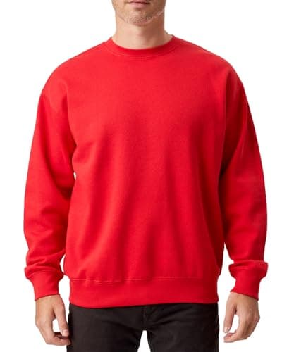 TUVEKE Red Men's Sweatshirts Soft Long Sleeve Crewneck Sweatshirt Lightweigt Warm Fleece Sweat Shirt Breathable Thick Pullover Sweater L