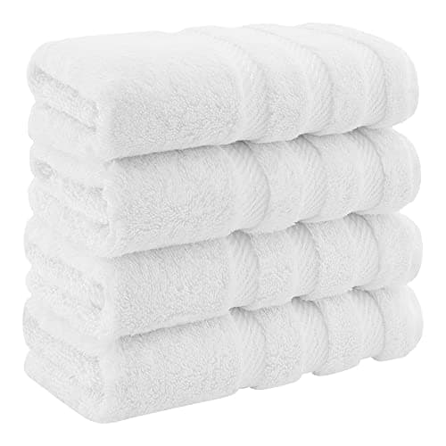 American Soft Linen Luxury Hand Towels for Bathroom, 100% Cotton Turkish 4 Piece Hand Towel Set, 600 GSM Hand Face Towels for Kitchen, White Hand Towels