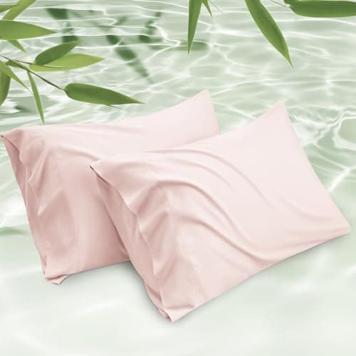 Bedsure Cooling Pillow Cases Standard Size Set of 2, Rayon Derived from Bamboo Cooling Pillowcase for Hot Sleepers, Soft & Silky Pillow Covers with Envelope Closure, Gifts, Pink, 20x26 Inches